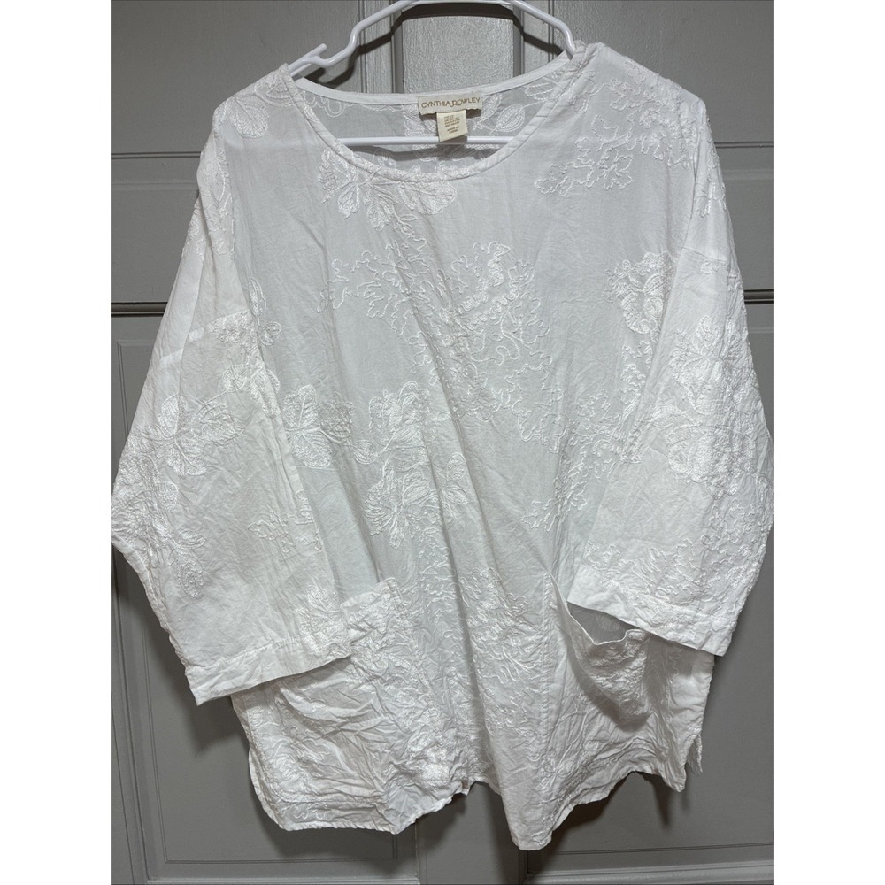 Cynthia Rowley Women 3/4 Sleeve Blouse Shirt White Embroidered Floral Size 3X - Picture 8 of 13